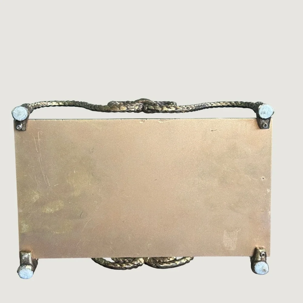 Vintage Gold Rope and Tassel Metal Vanity Tray Bow Riser Decorative Organizer